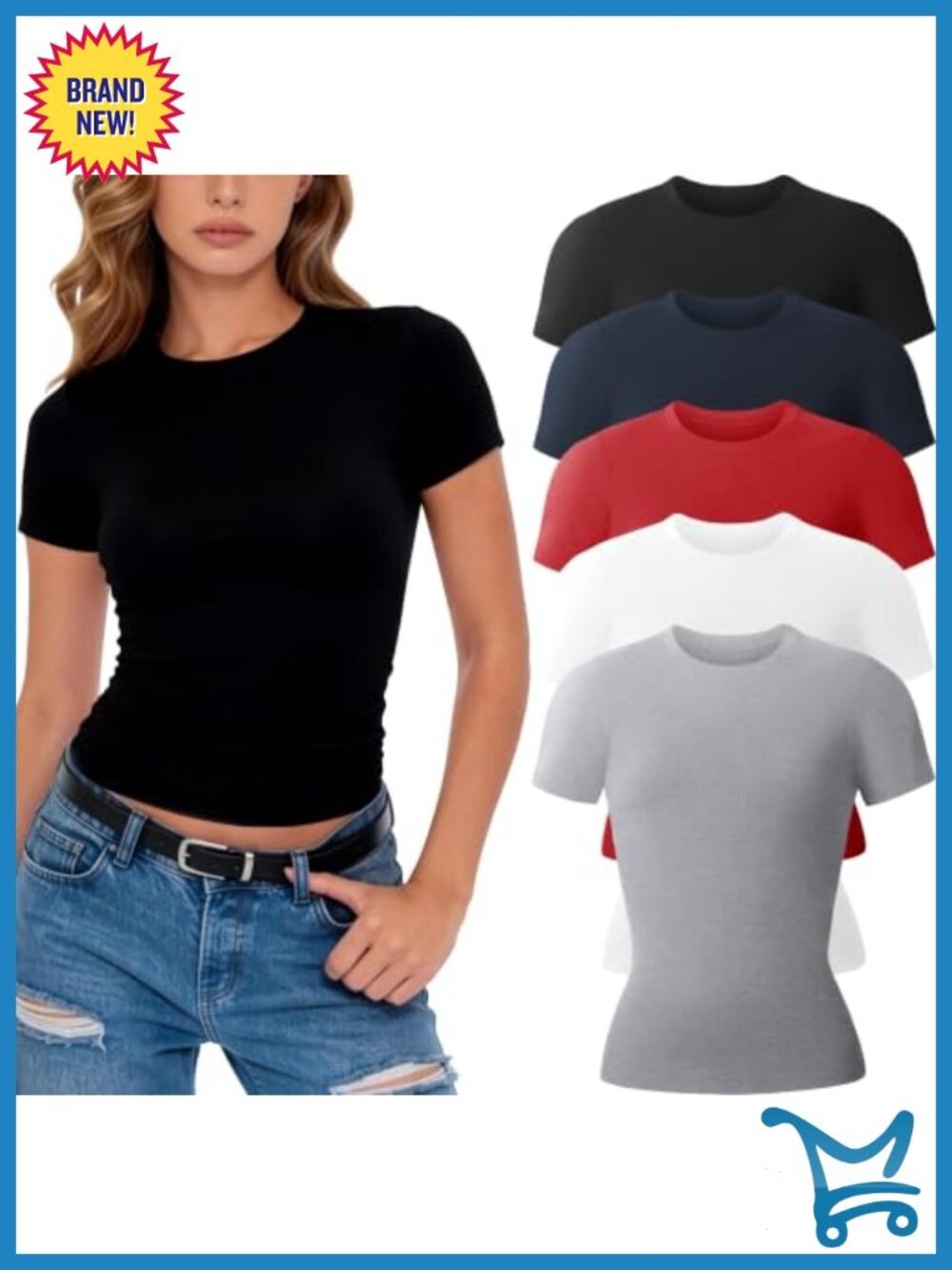 3/5 Pack Womens T-Shirts Short Sleeve Crew Neck Fitted Workout Tops